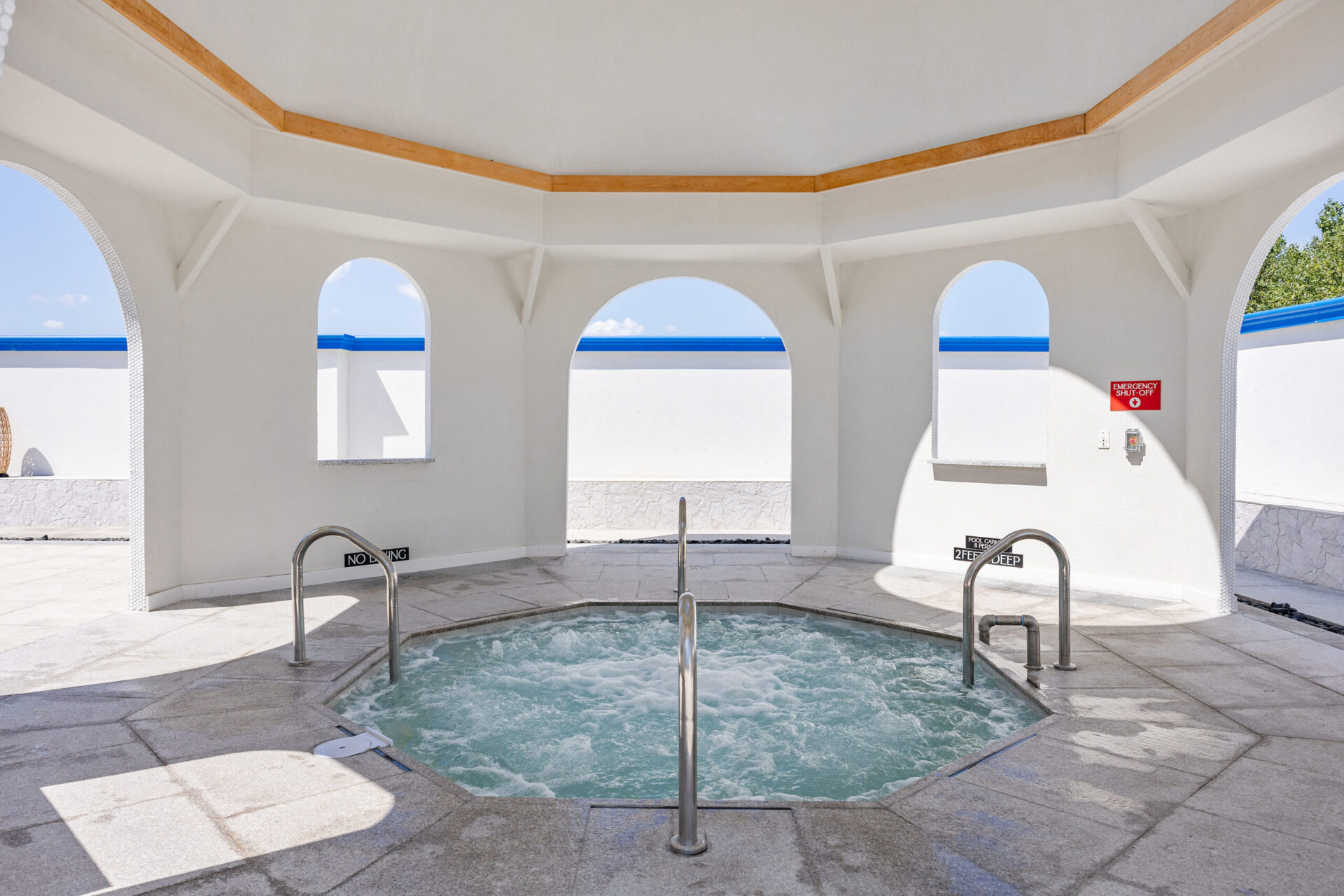Inside view of the Grotto Hot Tub pool. Focusing on the heated, hydrotherapy water.