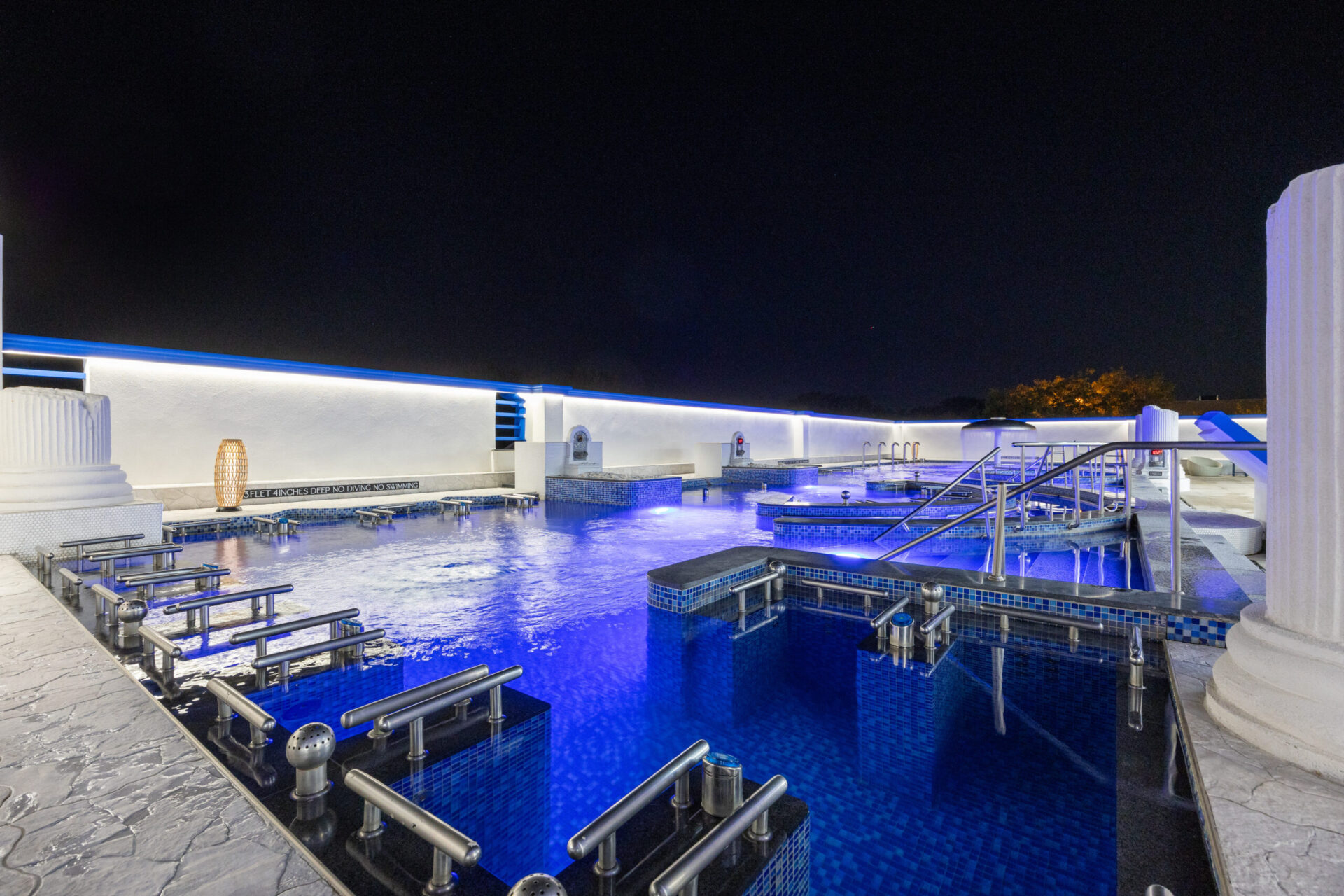 nighttime view of the standing medi pool, with a clear night sky.