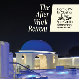 The After Work Retreat at Spa Castle Unwind with 30% OFF Spa Castle admission when you visit after 6 PM, Monday through Thursday only. **Adult admission only. Free Valet Parking. Limited time offer. Closes at 9:30PM. Last called for drinks: 9PM. Last call for food: 8PM.** Whether you're de-stressing after a long day or soaking in some solo time, this is your moment to recharge. Your evenings just got a whole lot more relaxing!